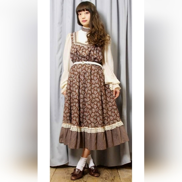 Vintage Gunne Sax Prairie Dress, Brown Floral Calico, 11, Medium, Pockets RARE! - Picture 13 of 14